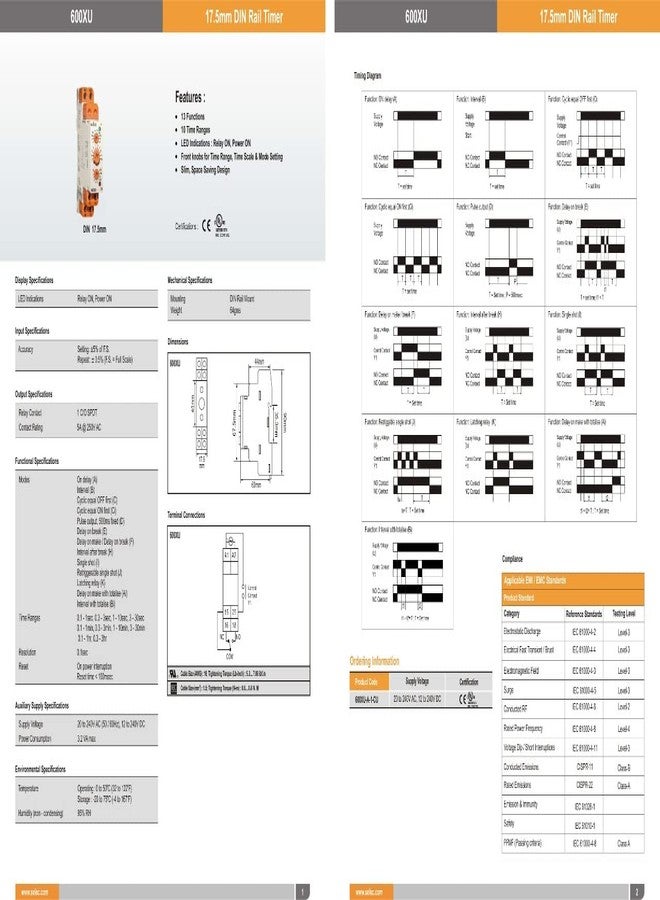 Selec Analog Timer, DIN Rail Mount 17.5mm, 10 time ranges, Slim Timer - Selec 600XU - Image 2